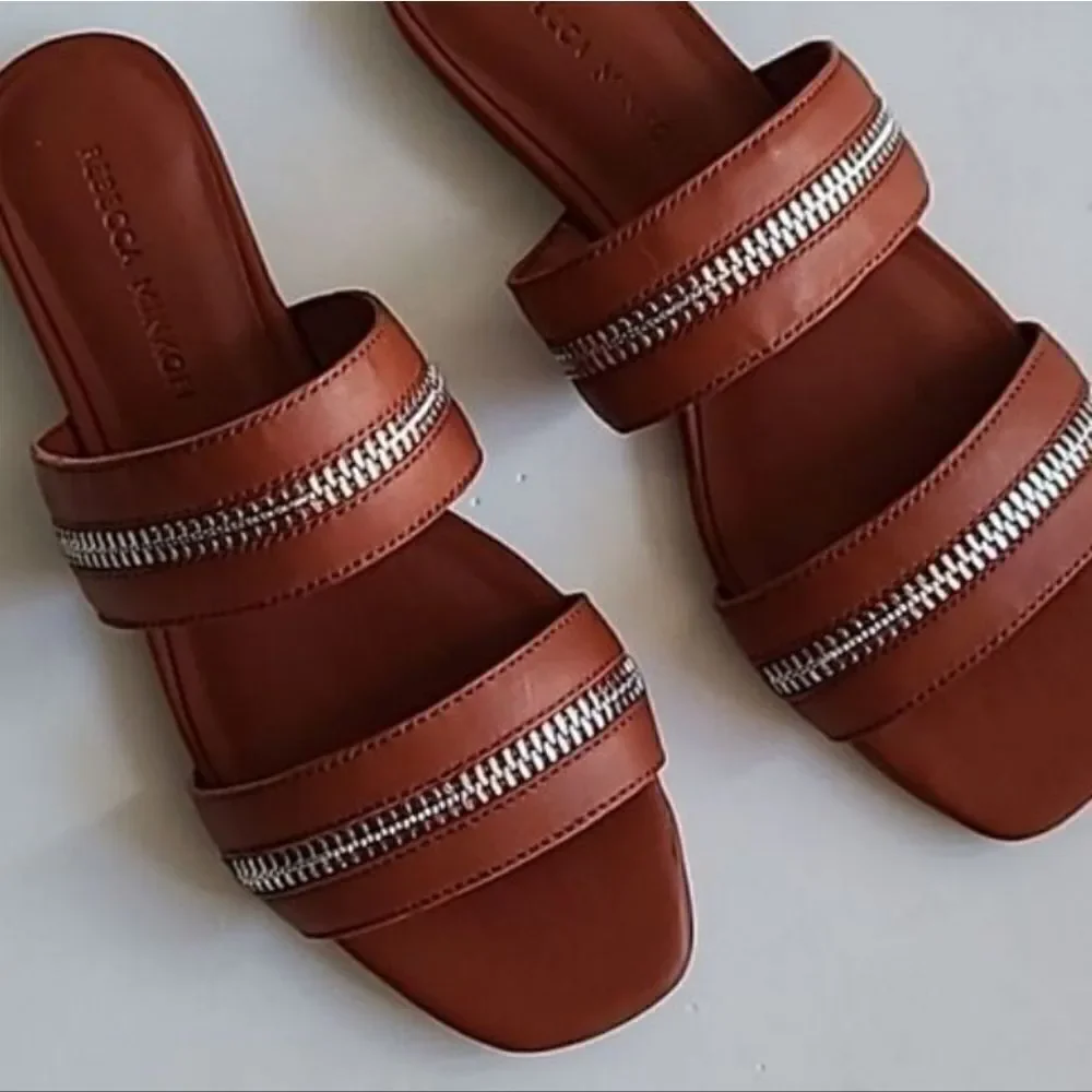 Rebecca Minkoff Marciann Brown Sandals with Silver Zipper